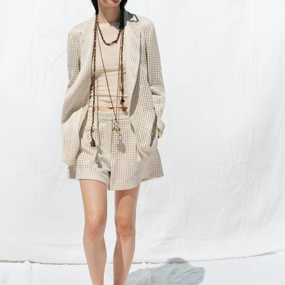 Zara Women's Faux Suede Eyelet Blazer and Shorts Set Size Medium - Picture 2 of 16